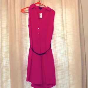 Hot pink collared dress with black belt